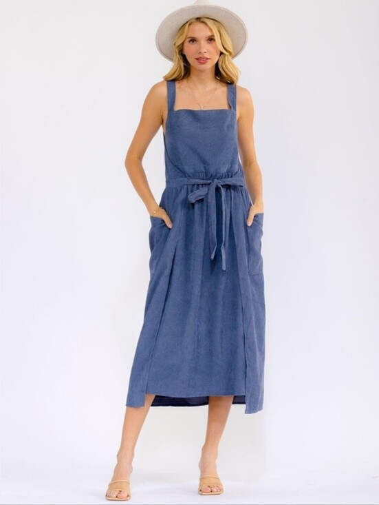 Dresses & Skirts - Sleeveless Front Pokets Blue Self Tie-Waist Wrap Maxi dress Sz S